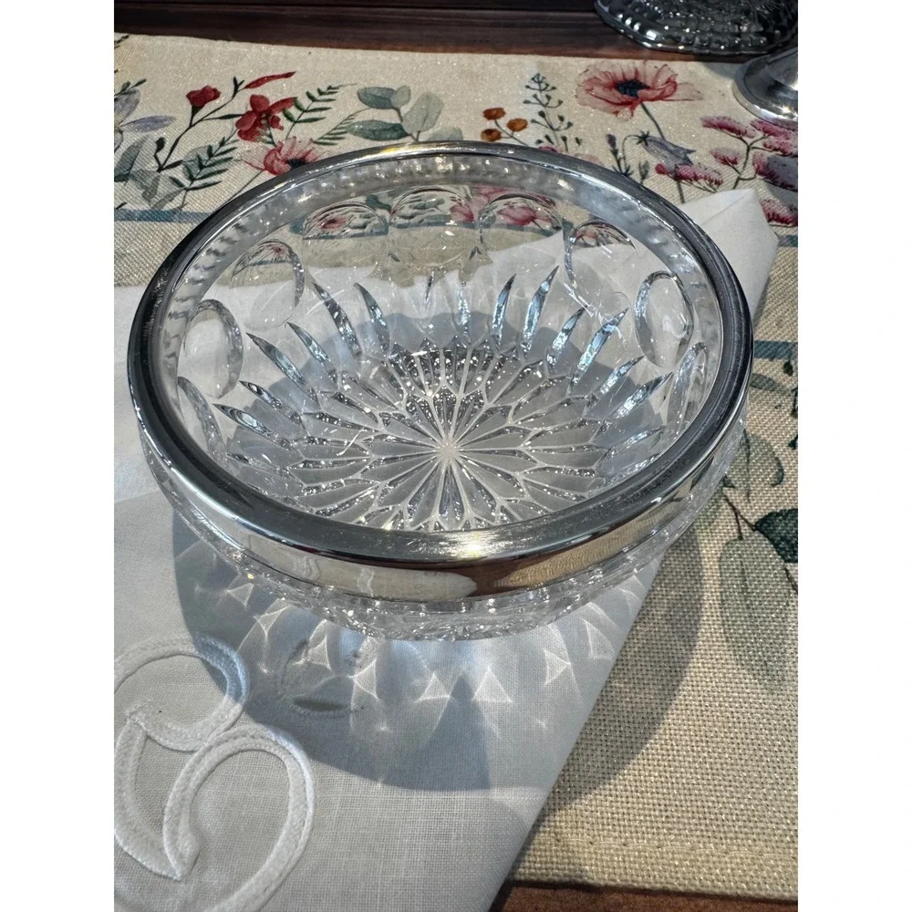 Vintage Cut Glass Bowl Silverplated Rim,  candlestick‎ curated grouping
